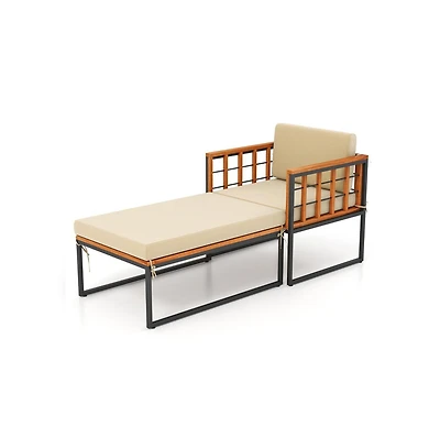 Boyel Living Patio Acacia Wood Armchair with Long Ottoman and Seat Back Cushions