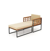 Boyel Living Patio Acacia Wood Armchair with Long Ottoman and Seat Back Cushions