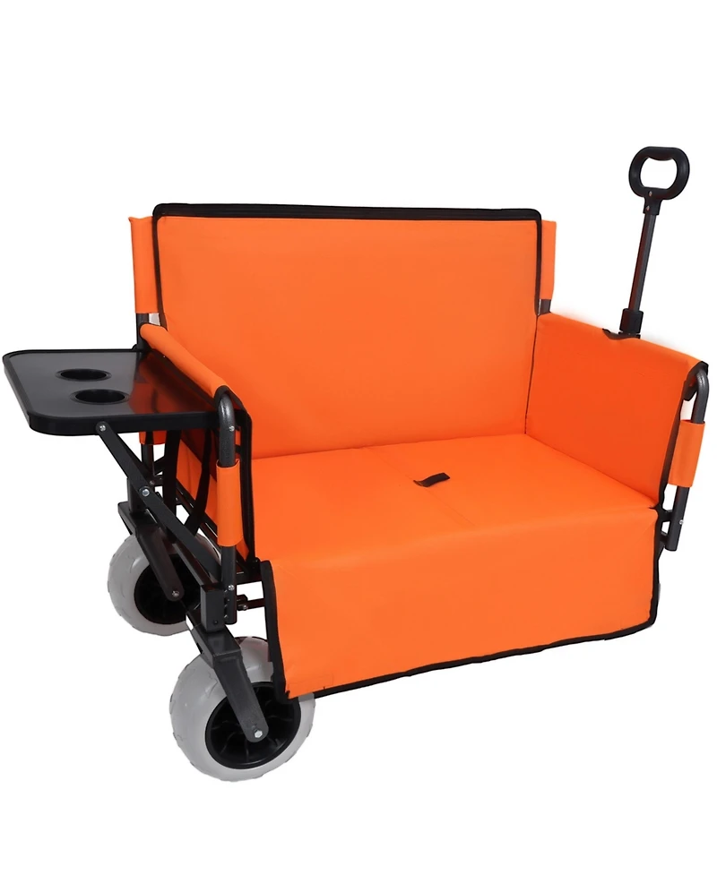 Mountaintop 3-in-1 Folding Wagon with Bench Seat and Rear-Mounted Folding Tabletop 500lbs Capacity, Beach Tires for Camping