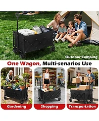 Mountaintop Collapsible Wagons Carts Foldable Wagon, All-Terrain Wheels, 2 Cup Holders, Lightweight Black Cart for Beach, Camp, Sports, Garden