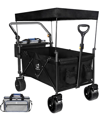 Mountaintop Collapsible Wagon with Removable Canopy,4" All-Terrain Brake Wheels, Adjustable Handles