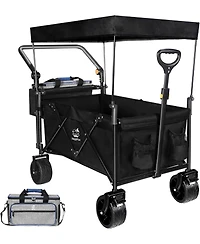 Mountaintop Collapsible Wagon with Removable Canopy,4" All-Terrain Brake Wheels, Adjustable Handles