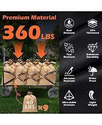 Mountaintop Wagons Carts Foldable, Collapsible Wagon, All-Terrain Wheels, 2 Cup Holders, Lightweight Cart for Beach, Camp, Sports, Garden