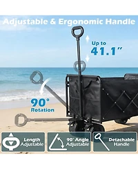 Mountaintop Collapsible Foldable Wagon Cart with All-Terrain Wheels, 360 Lbs Load, 2 Cup Holders, Portable Black Wagon for Beach, Camp and Garden