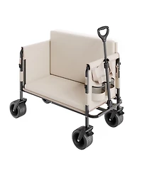 Mountaintop Collapsible Folding Wagon, 550lb 220L, 2-in-1 Bench Cart, Adjustable Handle for Grocery, Camping and Gardening