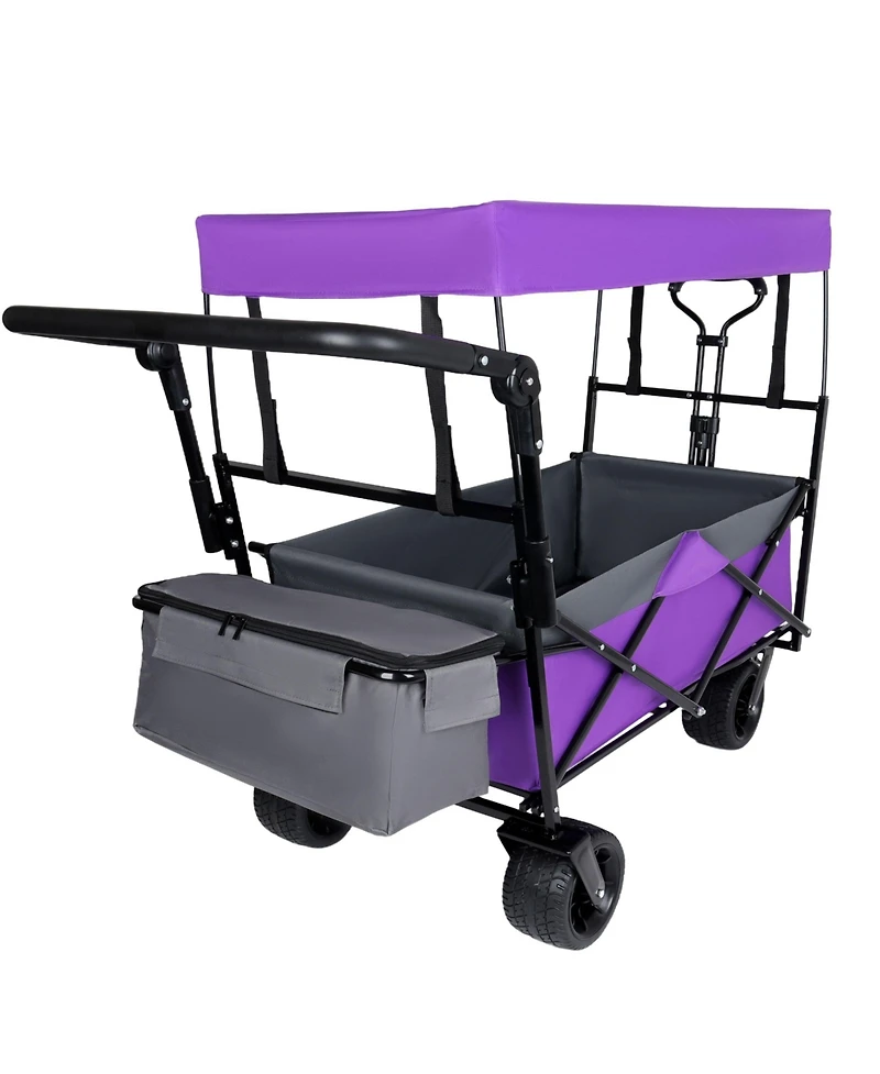 Mountaintop With Push Handle,480Lbs Collapsible Wagon with Canopy,7" All-Terrain Wheels, Cart for Camping, Shopping, Sports, Garden