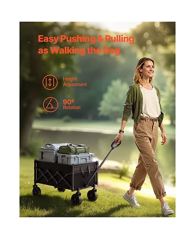 Mountaintop Collapsible Wagon Carts, All-Terrain Wheels, Adjustable Handle, Black Portable Cart for Beach, Grocery, Garden