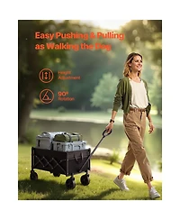 Mountaintop Collapsible Wagon Carts, All-Terrain Wheels, Adjustable Handle, Black Portable Cart for Beach, Grocery, Garden