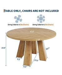 Gaomon Round Dining Room Table for 4-6, 47" Wood Kitchen with Sturdy Base, Farmhouse Circle Tables Living Room, Apartment