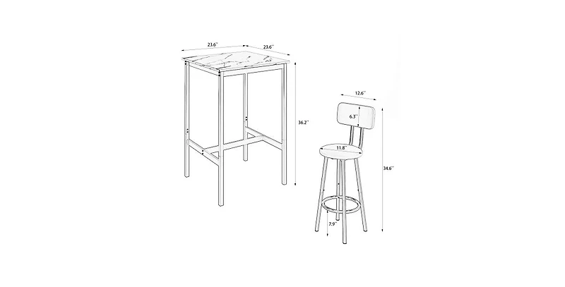 Flynama 3-Piece Foldable Bar Table Set with 2 Stools, Backrest and Partition for Small Kitchen and Apartment