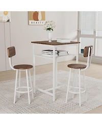Flynama 3-Piece Foldable Bar Table Set with 2 Stools, Backrest and Partition for Small Kitchen and Apartment