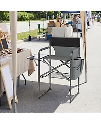 Gymax 26'' Folding Tall Director Chair with Side Table Cup Holders Storage Pockets