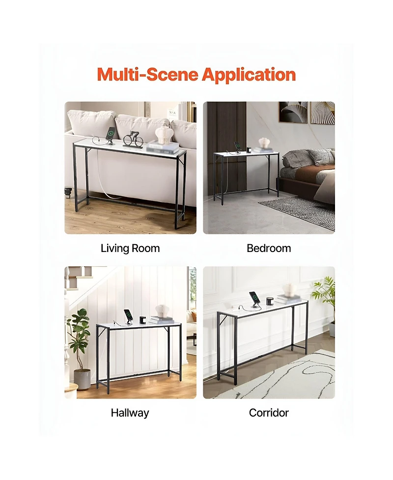 Slickblue Slim Marble Console Sofa Table with Charging Station, Triangular Support, Entryway Furniture