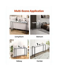 Slickblue Slim Marble Console Sofa Table with Charging Station, Triangular Support, Entryway Furniture