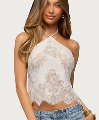 Edikted Women's Yanitza Halter Neck Lace Open-Back Crop Top