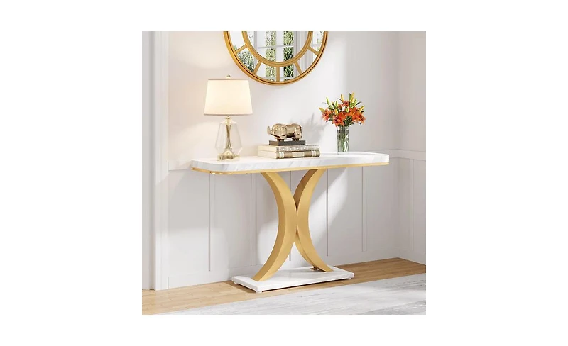 Slickblue 40" Narrow Console Table with Geometric Base
