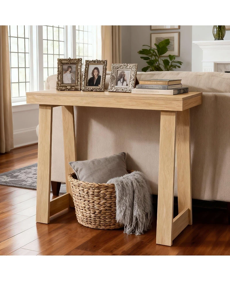 Slickblue Modern Console Table with Wooden Top, Narrow Sofa Entryway Desk for Hallway and Living Room