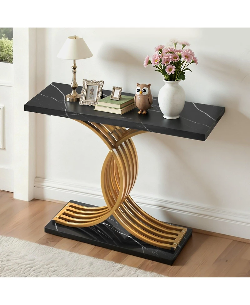 Slickblue Narrow Entryway Console Table, Modern Sofa Table with Wood Top and Metal Legs for Living Room
