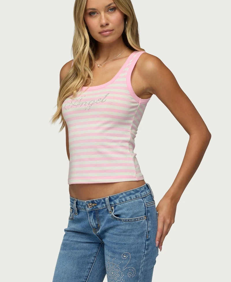 Edikted Women's Angel Glow Rhinestone Striped-Crop Tank Top