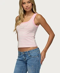 Edikted Women's Angel Glow Rhinestone Striped-Crop Tank Top