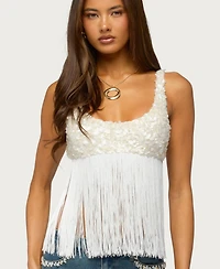 Edikted Women's Petrah Sequin Fringed Scoop Neck Bra Top