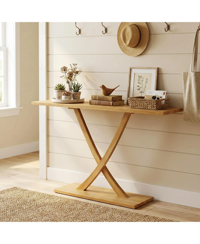 Slickblue Modern 57" Console Table with Teak Wood Frame and Geometric Style
