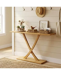 Slickblue Modern 57" Console Table with Teak Wood Frame and Geometric Style