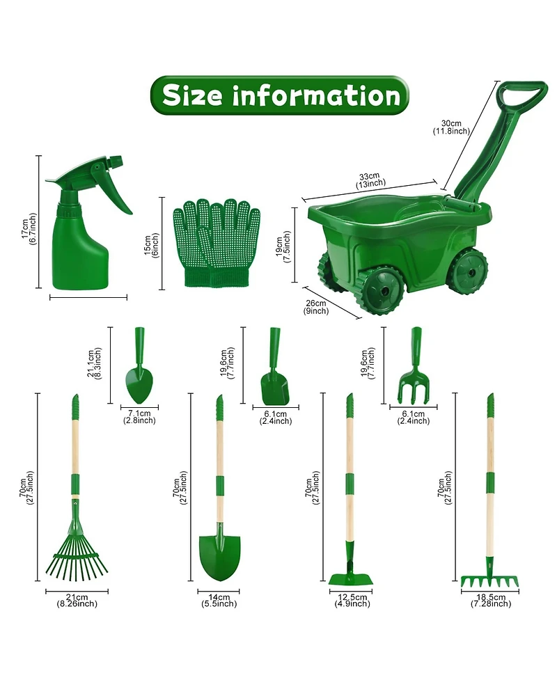 Xdovet Kids Gardening Tools Set Wheelbarrow Shovel Rake Outdoor Yard Play Toys