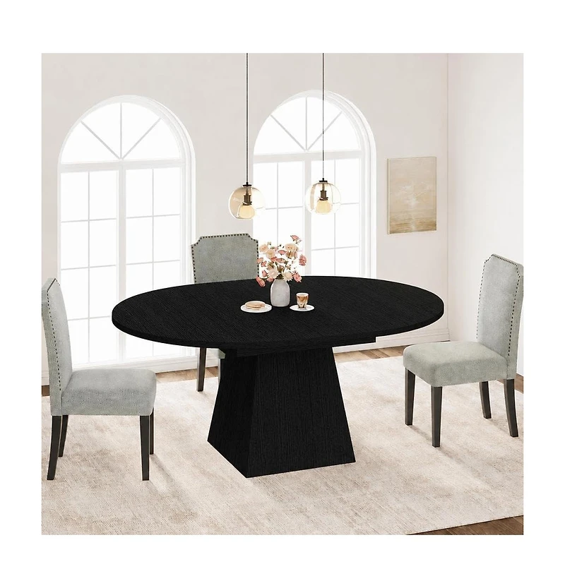 homfan 47"-63" Extendable Round Dining Table for 4-6 - Thickened Top and Square Pedestal Base, Modern (Table Only)