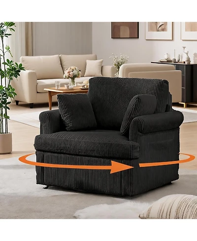 homfan Mid Century 360 degrees Swivel Armchair with 2 Pillows,Modern Chair Corduroy Ergonomic Lounge Reading Chairs