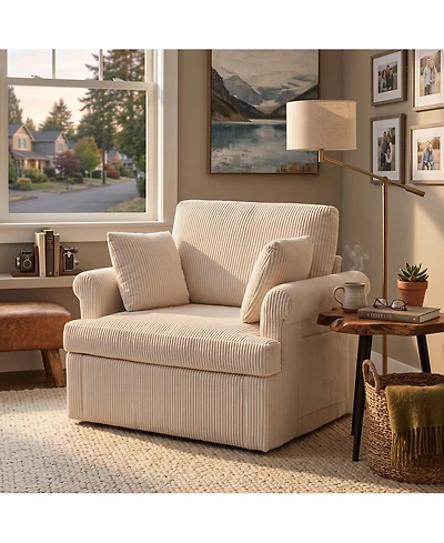 homfan Mid Century 360 degrees Swivel Armchair with 2 Pillows,Modern Chair Corduroy Ergonomic Lounge Reading Chairs