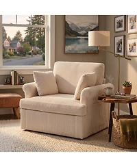 homfan Mid Century 360 degrees Swivel Armchair with 2 Pillows,Modern Chair Corduroy Ergonomic Lounge Reading Chairs