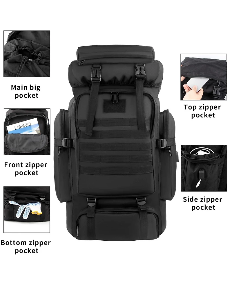 Piscifun 80L Tactical Hiking Backpack Durable Molle Webbing Usb Charging Port Outdoor Travel Gear