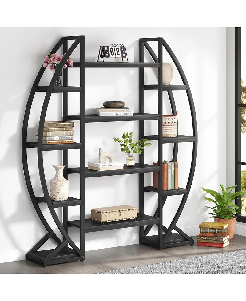 Tribesigns 5-Tier Oval Bookshelf with Industrial Frame