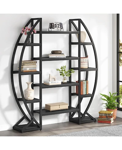 Tribesigns 5-Tier Oval Bookshelf with Industrial Frame