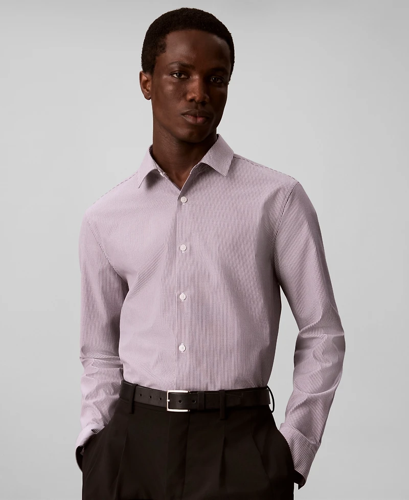 Calvin Klein Men's Stretch Striped Slim-Fit Dress Shirt