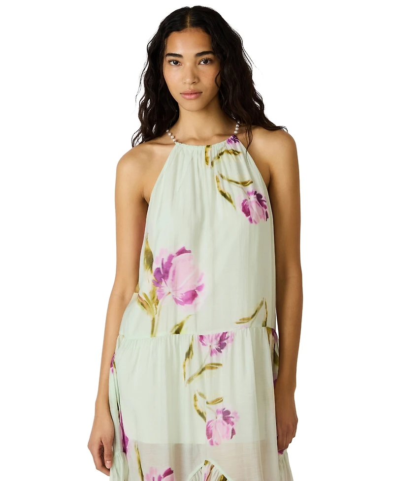 Steve Madden Juniors' Jamie Floral-Print Halter Tiered Dress