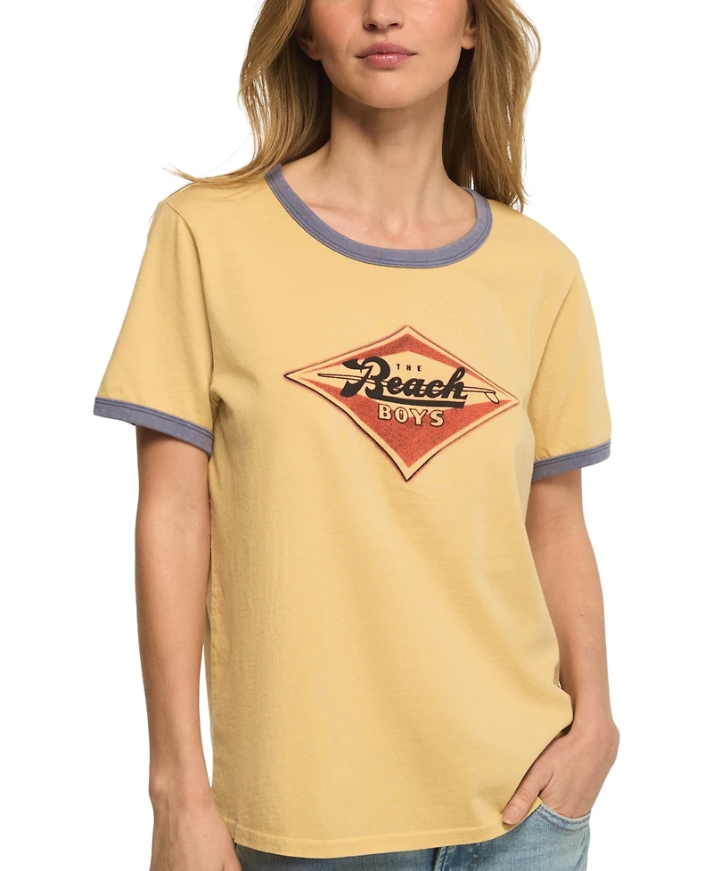 Lucky Brand Women's The Beach Boys Emblem Retro Graphic Ringer Tee