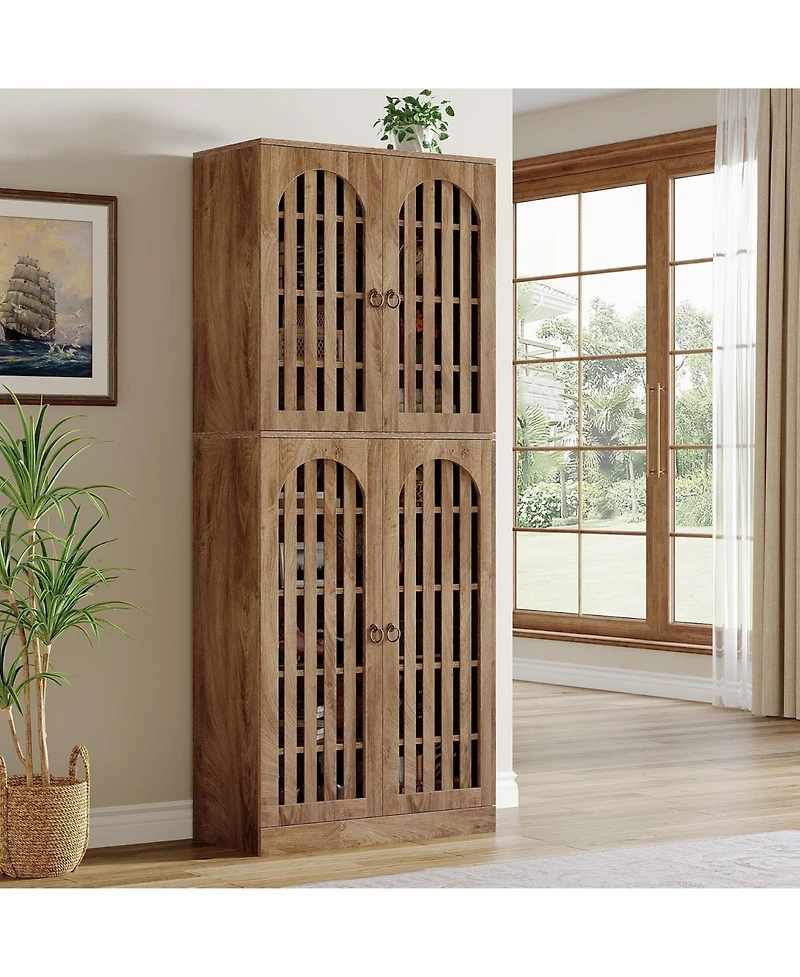 Tribesigns 70.86" Tall Bookcase with 4 Slatted Doors: 9-tier Farmhouse Bookshelf with Storage Shelves Cabinet for Home Office, Living Room