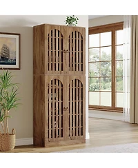 Tribesigns 70.86" Tall Bookcase with 4 Slatted Doors: 9-tier Farmhouse Bookshelf with Storage Shelves Cabinet for Home Office, Living Room