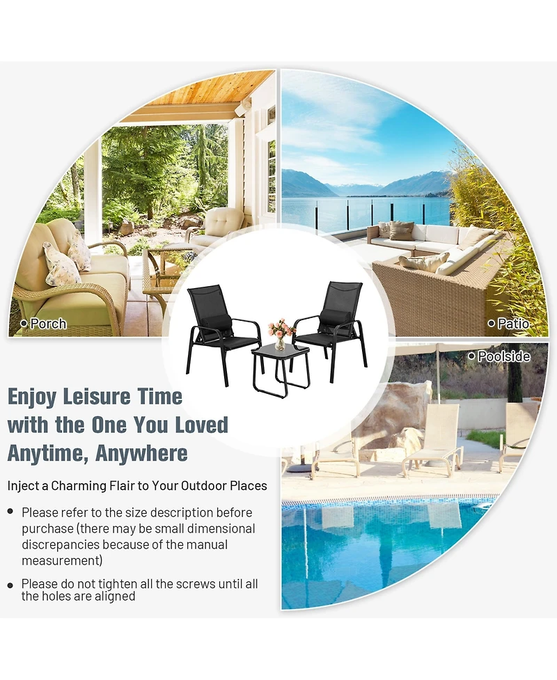 Gymax 3Piece Outdoor Bistro Set Patio Conversation with Adjustable Backrest