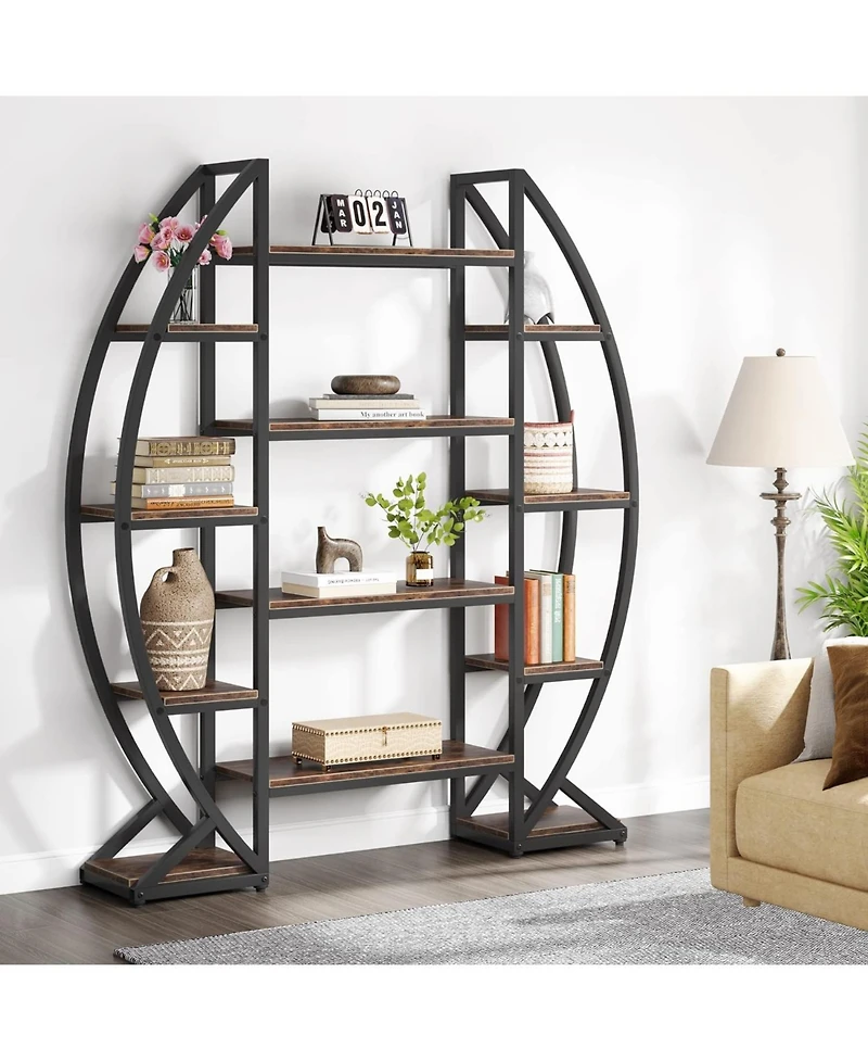 Tribesigns 5-Tier Oval Bookshelf with Industrial Frame