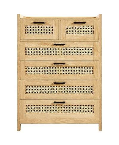 Slickblue Modern 5 Drawer Rattan Dresser for Bedroom and Hallway