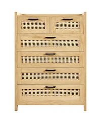Slickblue Modern 5 Drawer Rattan Dresser for Bedroom and Hallway