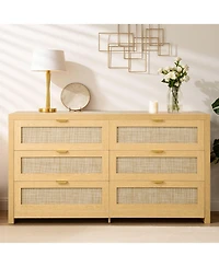 Slickblue 6 Drawer Rattan Dresser with Storage for Bedroom and Hallway