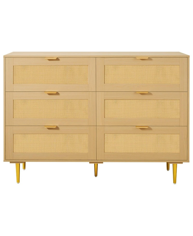 Slickblue Modern Rattan Double Dresser with 6 Drawer Storage Cabinet
