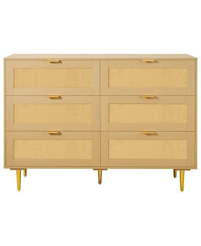 Slickblue Modern Rattan Double Dresser with 6 Drawer Storage Cabinet