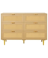 Slickblue Modern Rattan Double Dresser with 6 Drawer Storage Cabinet