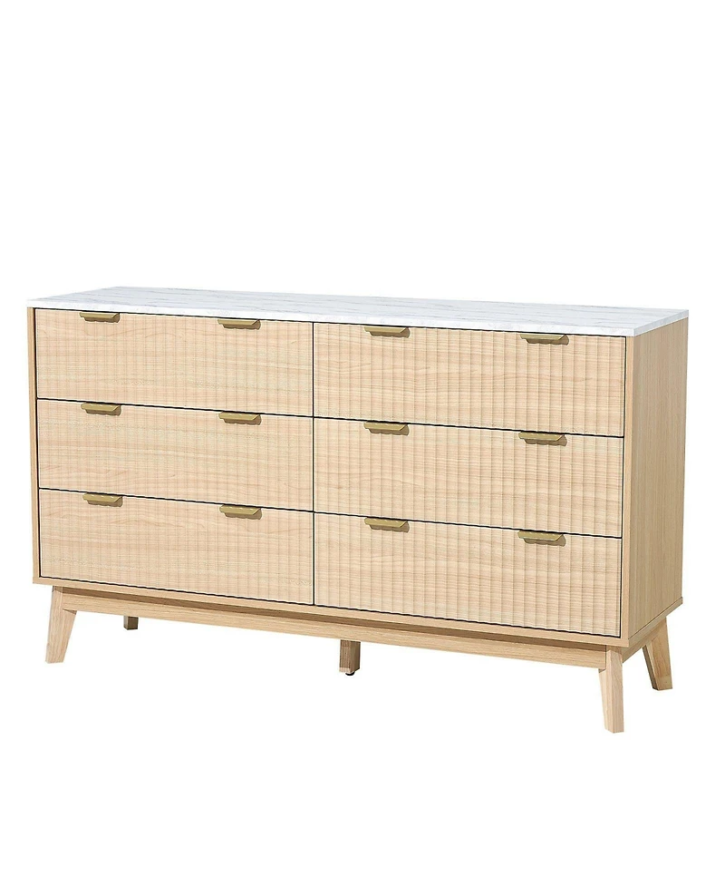 Slickblue 6 Drawer Fluted Dresser Chest for Bedroom and Living Room