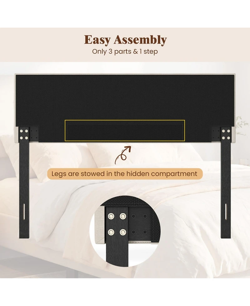 Sugift Queen Full Upholstered Quilted Grid Linen Fabric Headboard Mount Panel
